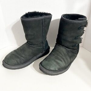 L. L. Bean Suede Leather Shearling Lined Winter Boots Buttons Up Side Elastic